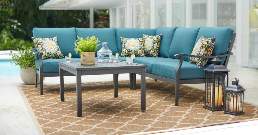 Hampton Bay Riley 3 Piece Metal Outdoor Sectional Set 384 23 23