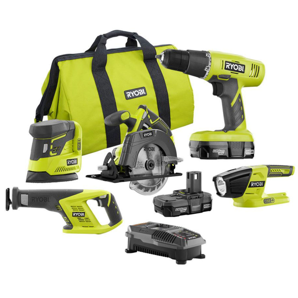 Ryobi P1960N 18-Volt ONE+ Lithium-Ion Cordless 5-Tool Combo Kit