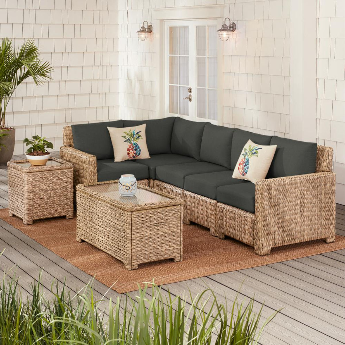 Hampton Bay Laguna Point 5-Piece Wicker Outdoor Patio Sectional Sofa