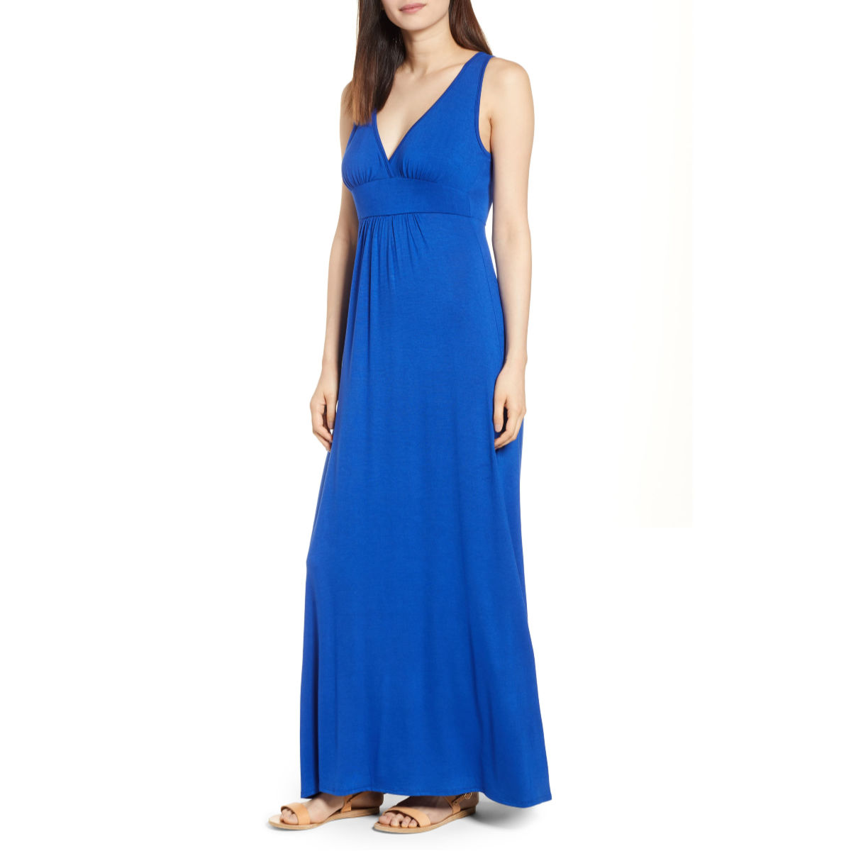 Loveappella V-Neck Jersey Maxi Dress
