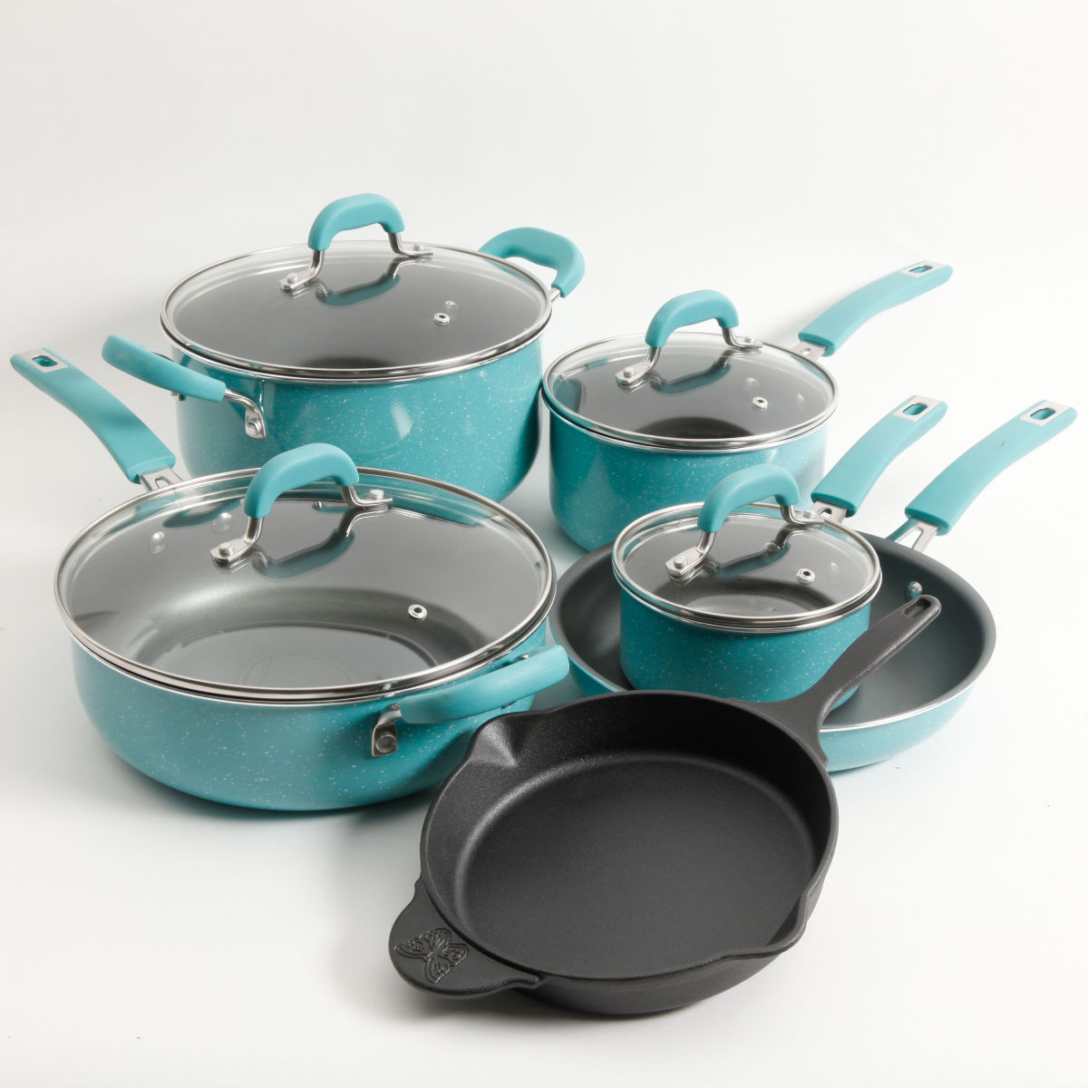 The Pioneer Woman Vintage Speckle & Cast Iron 10pc Cookware Set