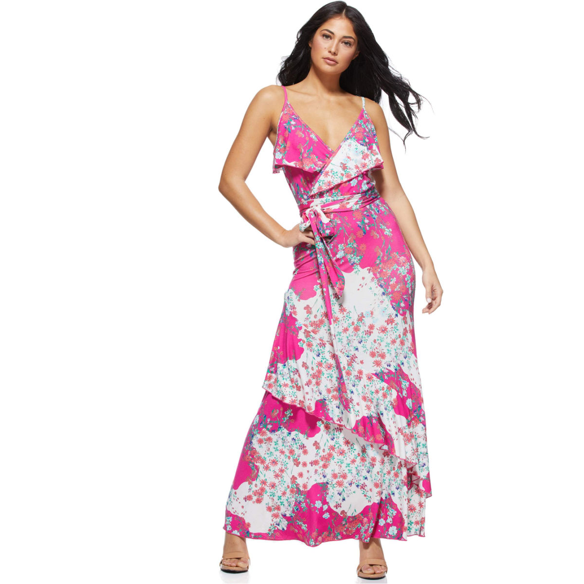 Sofia Jeans by Sofia Vergara Faux Wrap Tossed Bouquets Maxi Dress