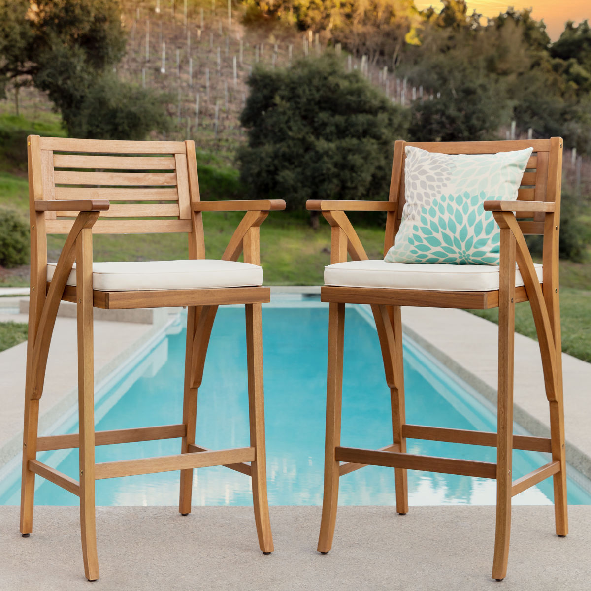 Best Choice Products Outdoor Acacia Wood Bar Stool Chairs