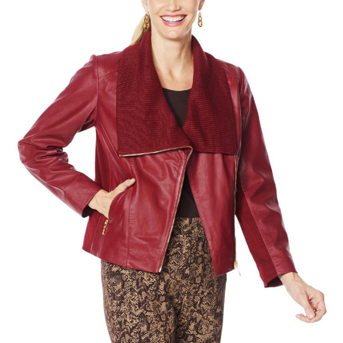 IMAN Global Chic Genuine Lamb Leather Moto Jacket