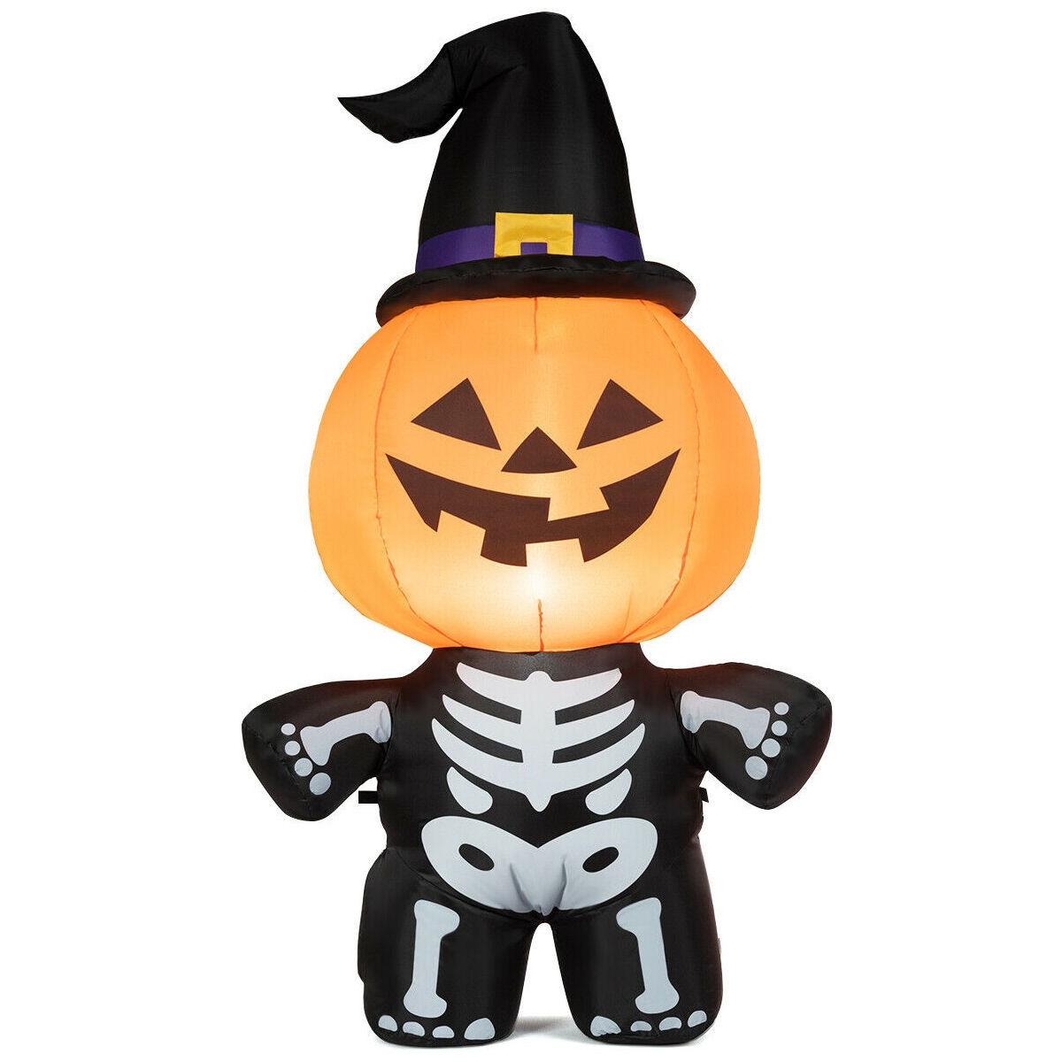 Gymax 5ft Inflatable Capped Pumpkin Skeleton Lantern Halloween Blow Up Witch Hat Decoration Outdoor