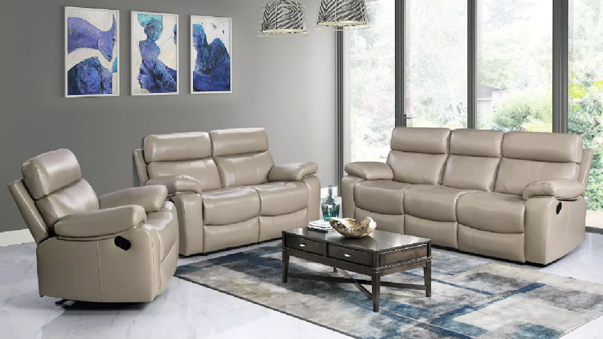 Abbyson Living Strafford 3-Piece Top-Grain Leather Reclining Sofa Set