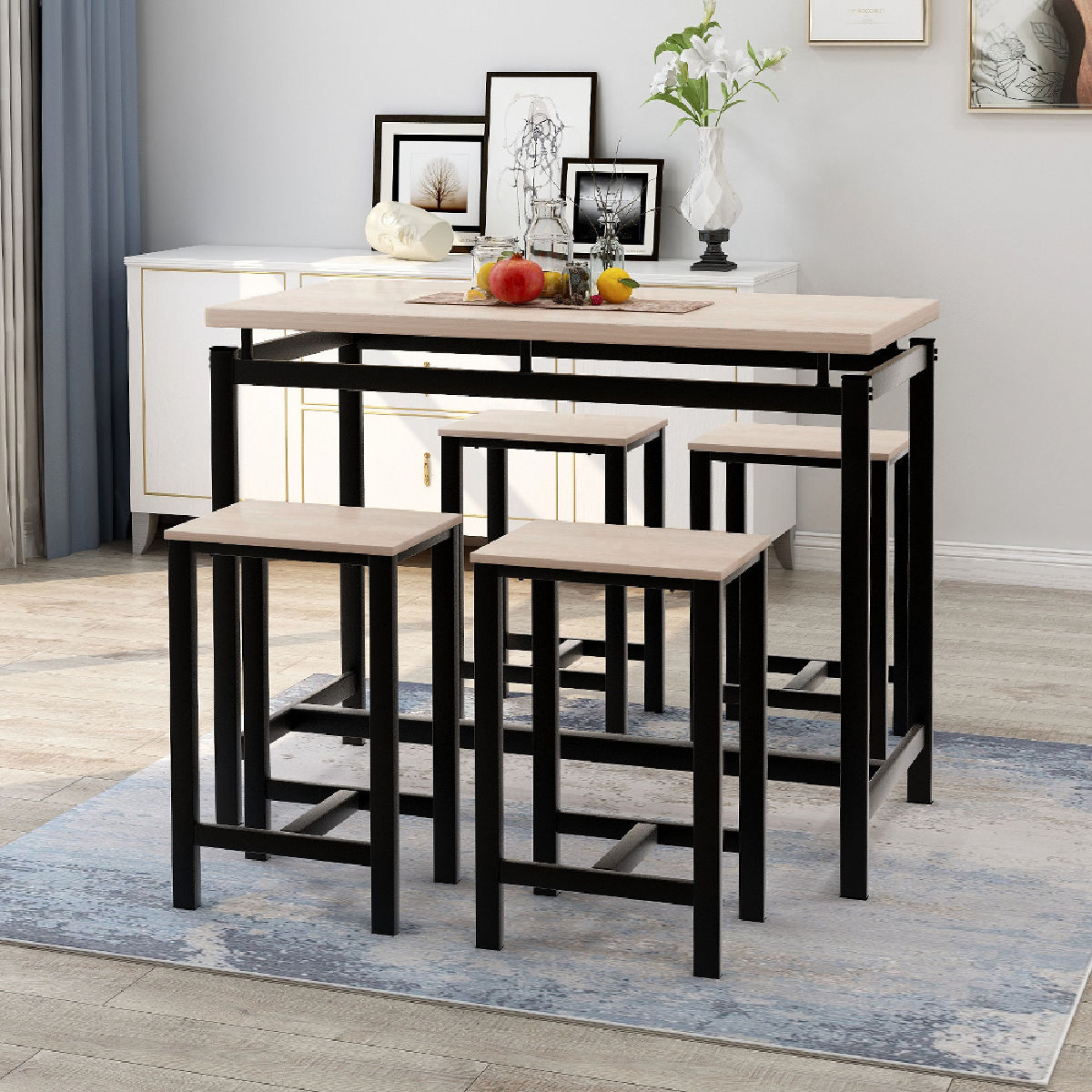 Euroco 5-Piece Wood & Metal Pub Height Dining Table Set