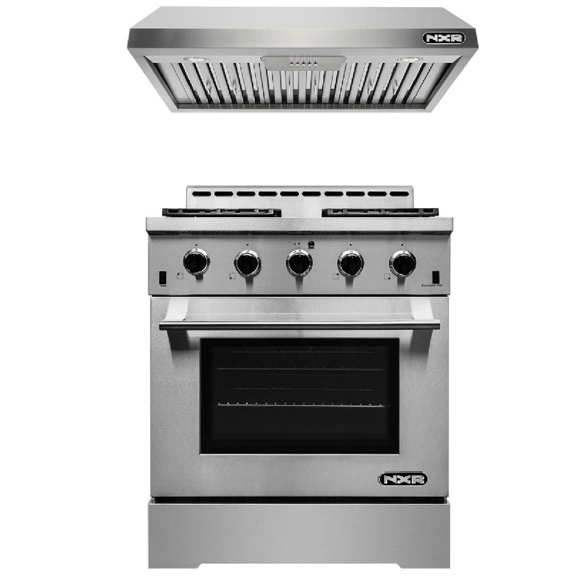 NXR MM3011EHBD Stainless Steel 30-Inch Gas Range with Under Cabinet Range Hood