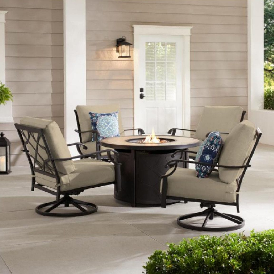 Hampton Bay Bowbridge 5pc Black Steel Outdoor Patio Fire Pit Seating