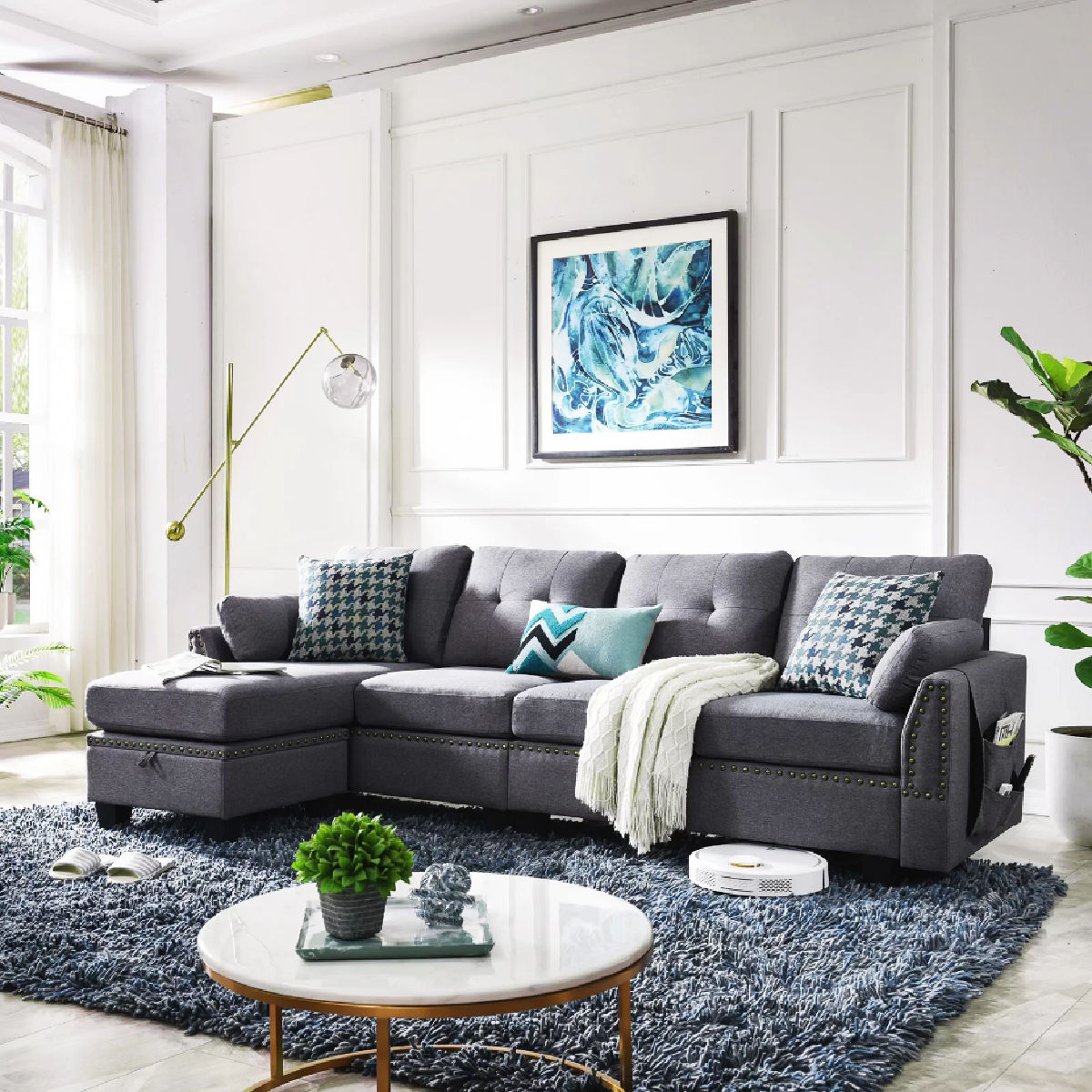 Winston Porter Sylvette Reversible Sofa & Chaise with Ottoman