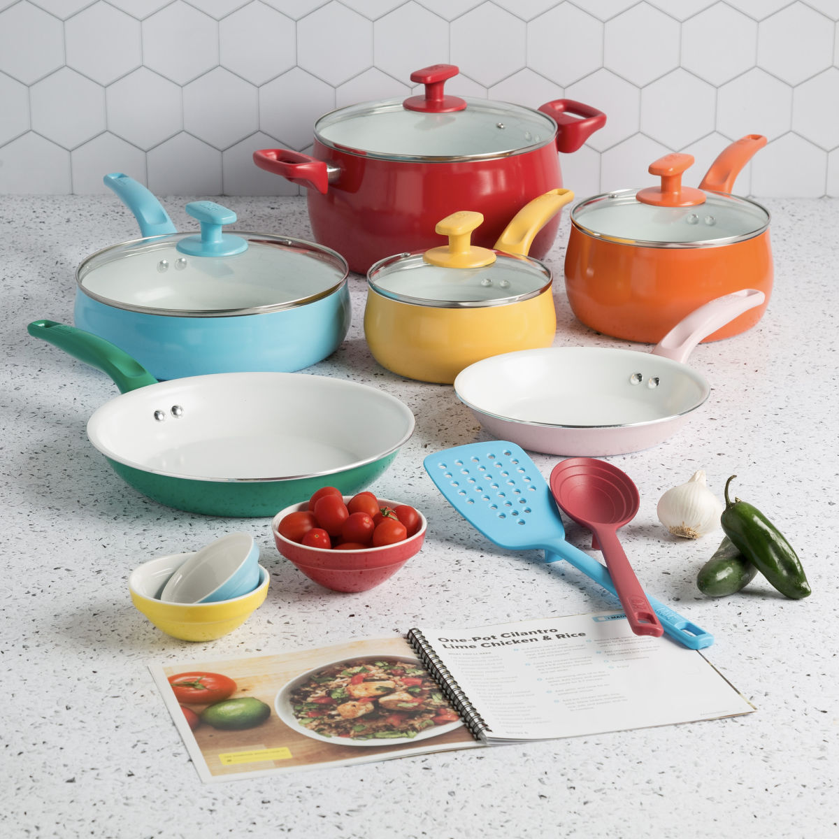 Tasty 16-Piece Ceramic Titanium-Reinforced Non-Stick Cookware Set