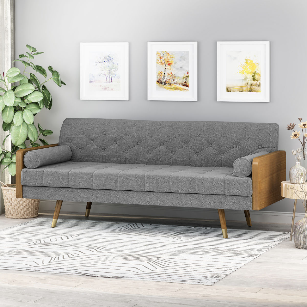 GDF Studio Demuir Mid Century Modern Tufted Fabric Sofa