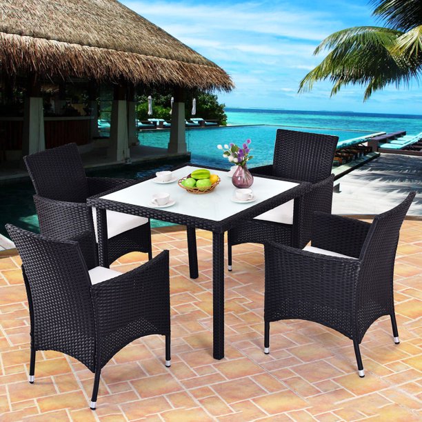 Costway 5-Piece Outdoor Patio Rattan Table Set