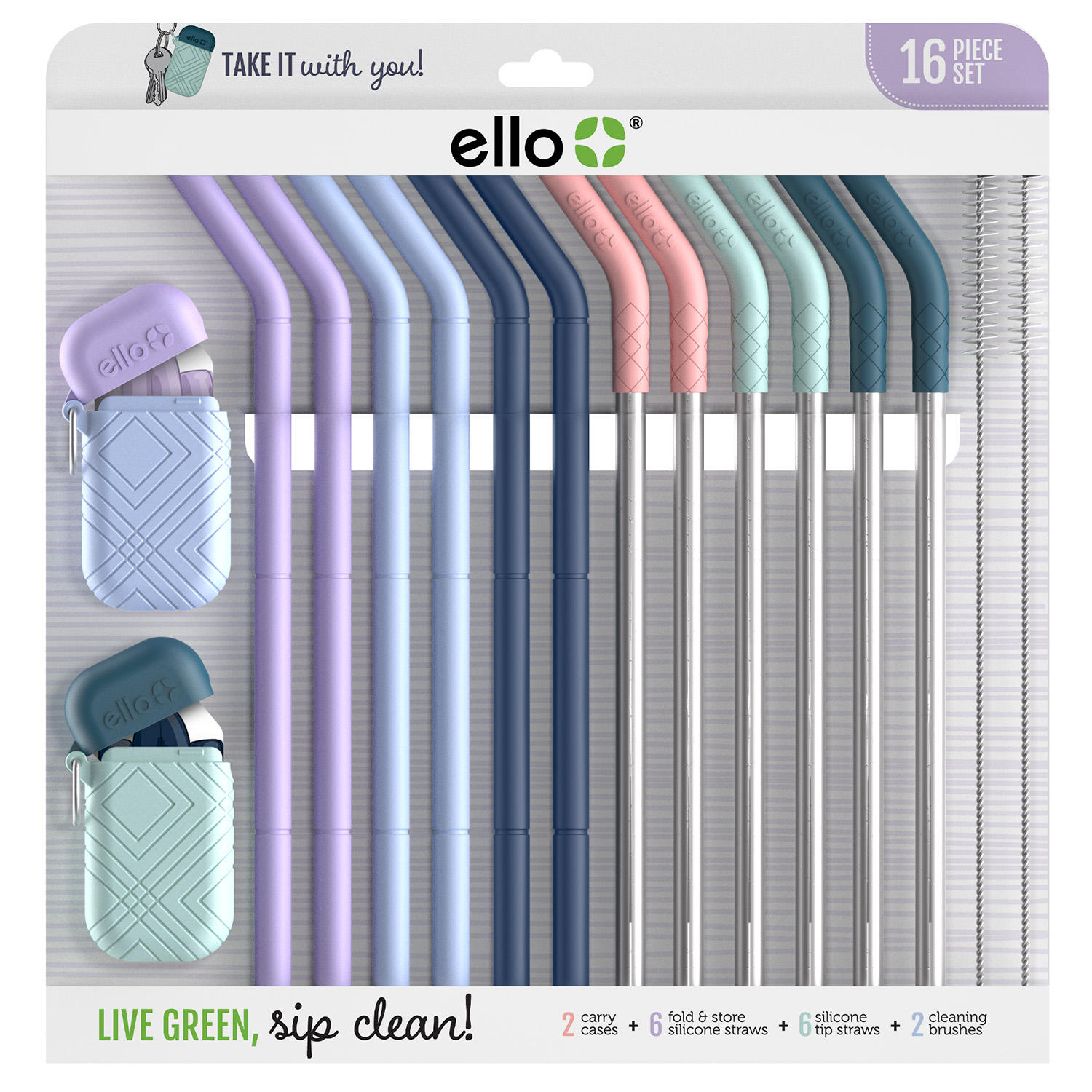 Ello 16-Piece Reusable Straw Set