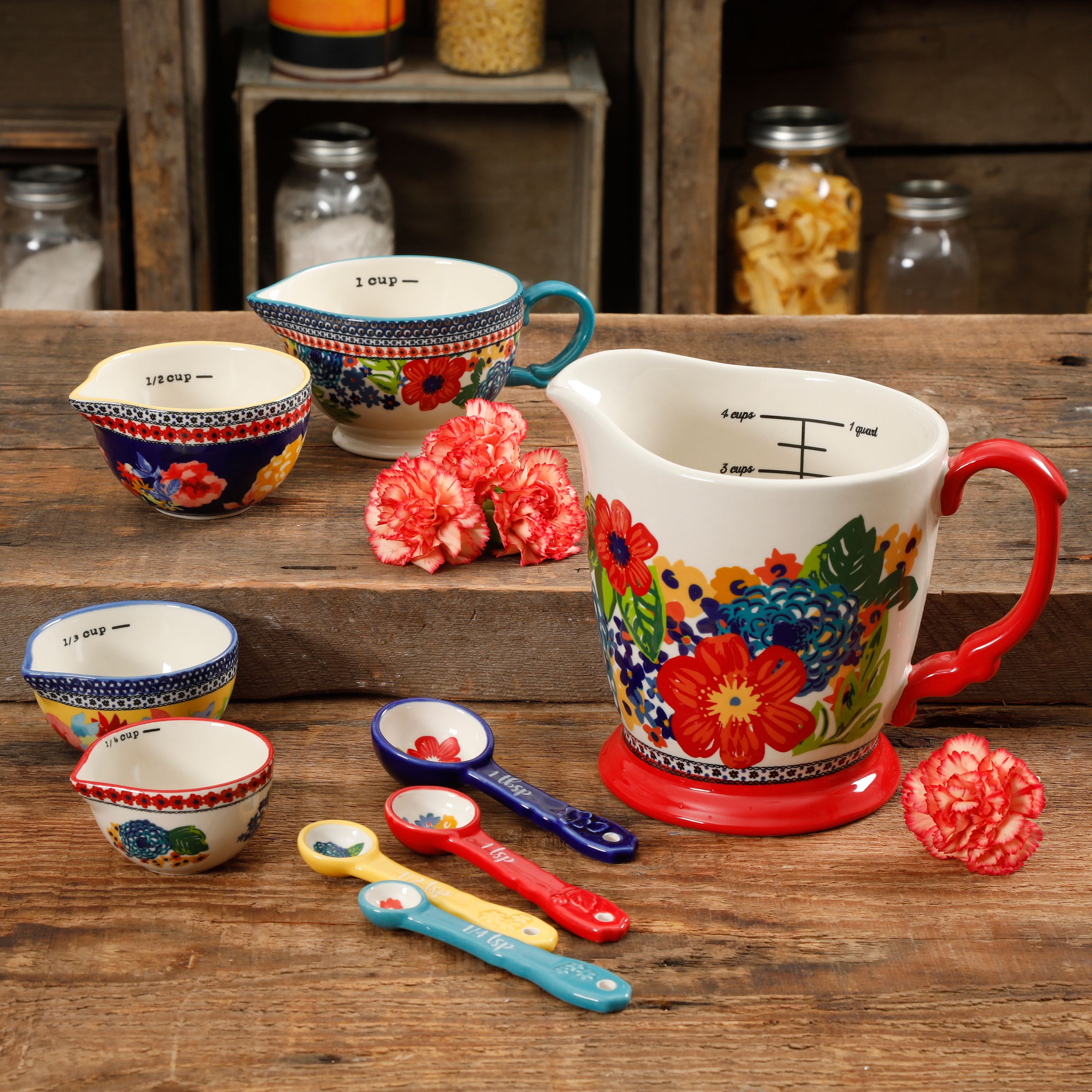 The Pioneer Woman Dazzling Dahlias 9-Piece Measuring Set