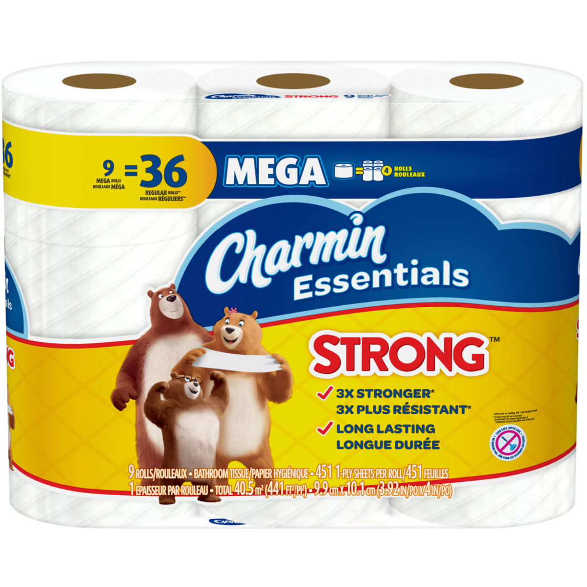 Charmin Essentials Strong 1-Ply Mega Roll Toilet Paper 9-Pack