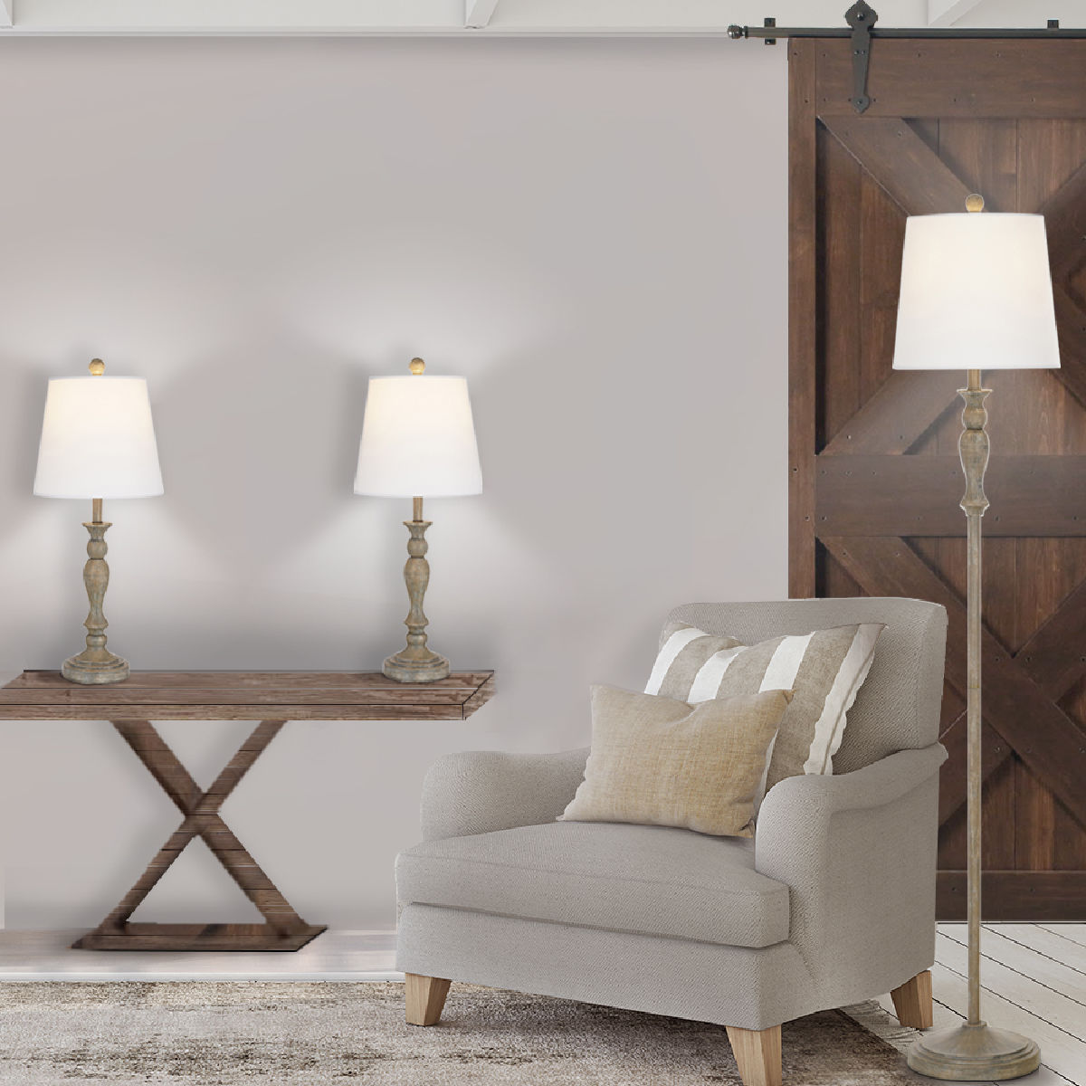 Better Homes & Gardens Modern Farmhouse 3-Pack Table and Floor Lamp Set