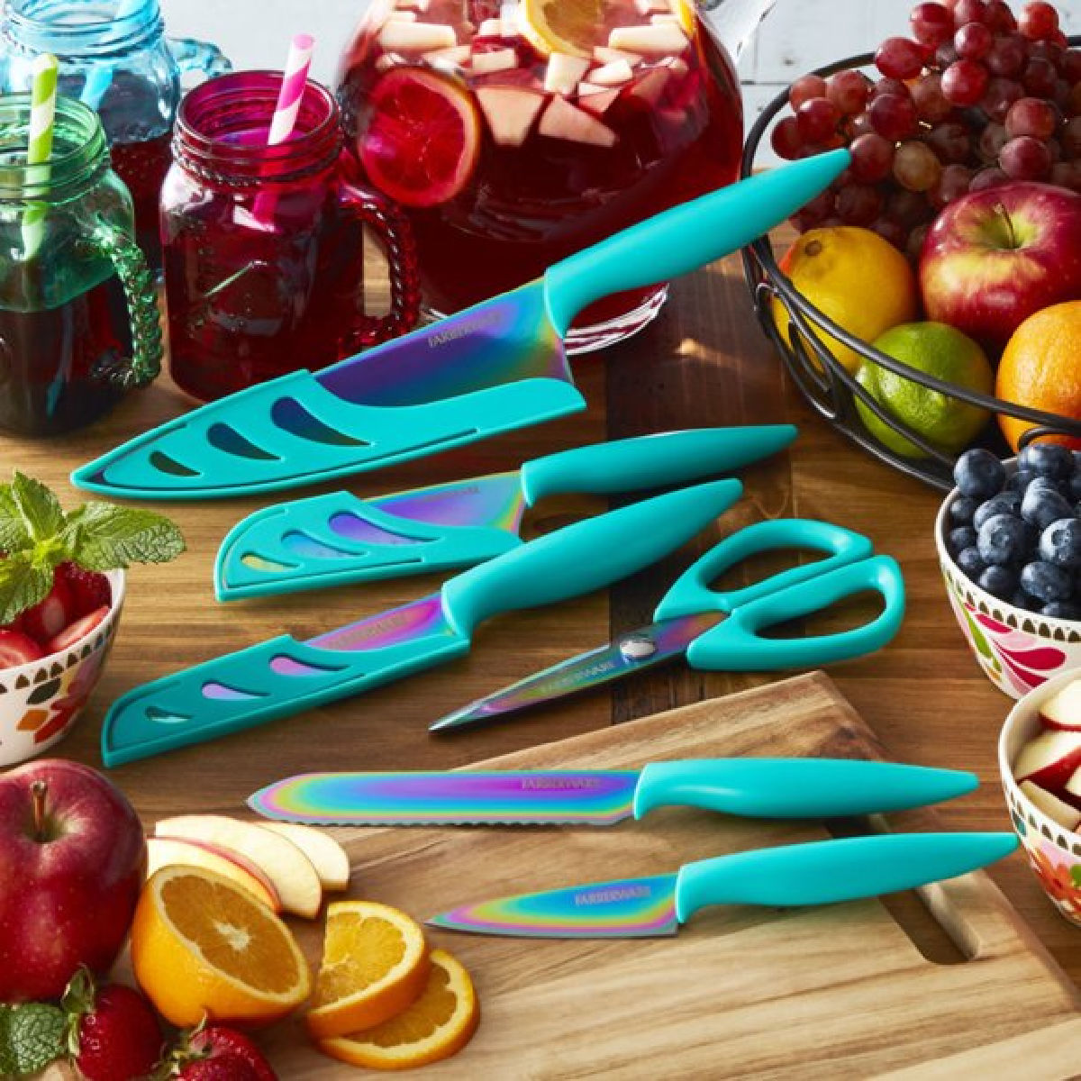 Farberware Colourworks 11-Piece Rainbow Titanium Teal Knife Set
