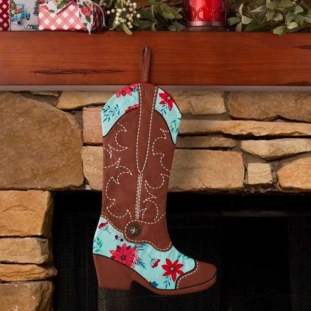 The Pioneer Woman Blue Floral Boot Polyester Christmas Stocking