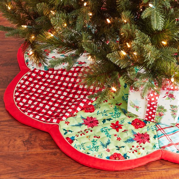 The Pioneer Woman Multi-Color Patchwork Scalloped Polyester Christmas Tree Skirt