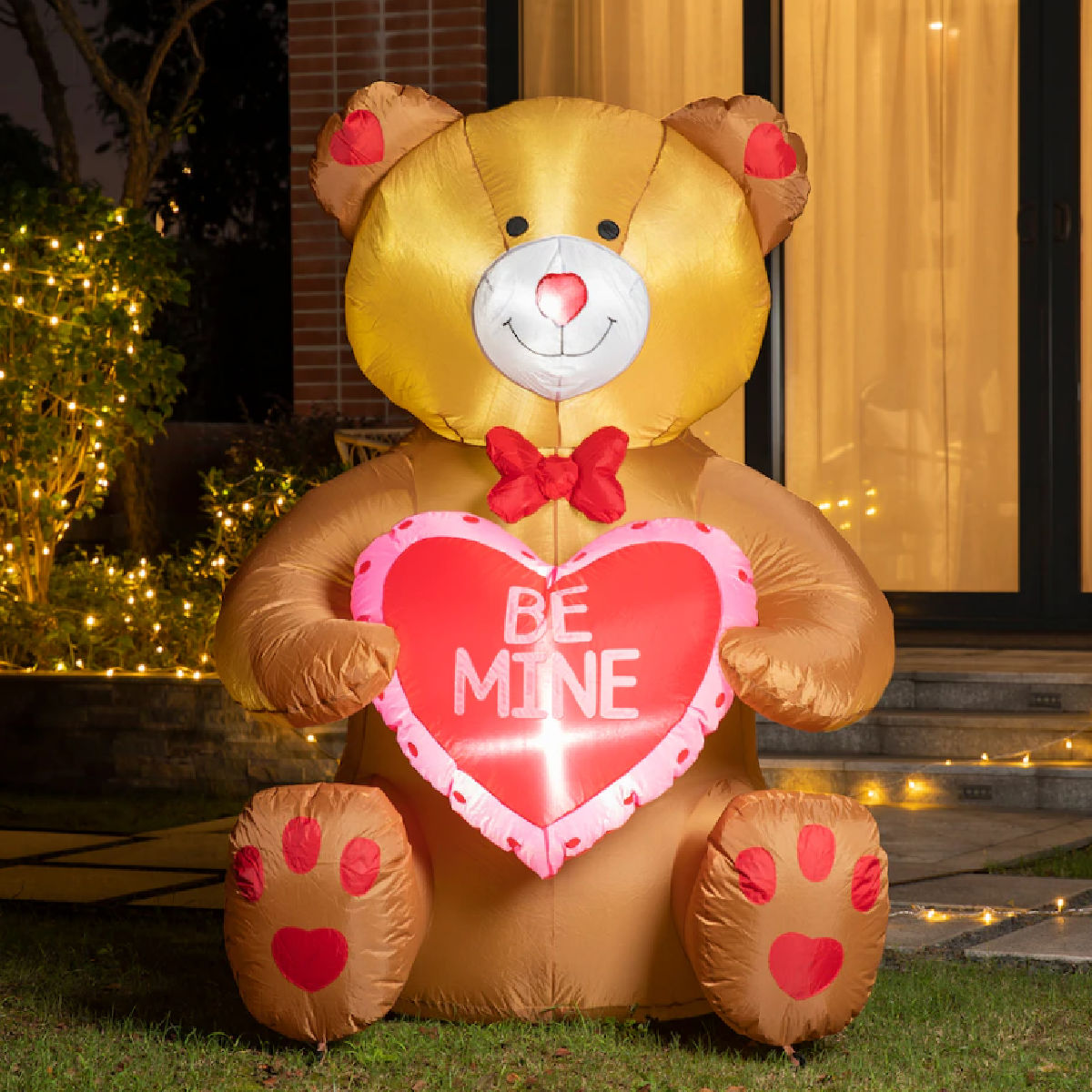 Glitzhome Lighted 6ft. Valentine's Inflatable Heart Decor Bear