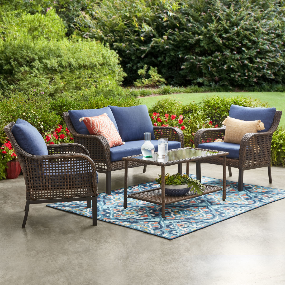 Mainstays Tuscany Ridge Outdoor 4 Piece Wicker Conversation Set