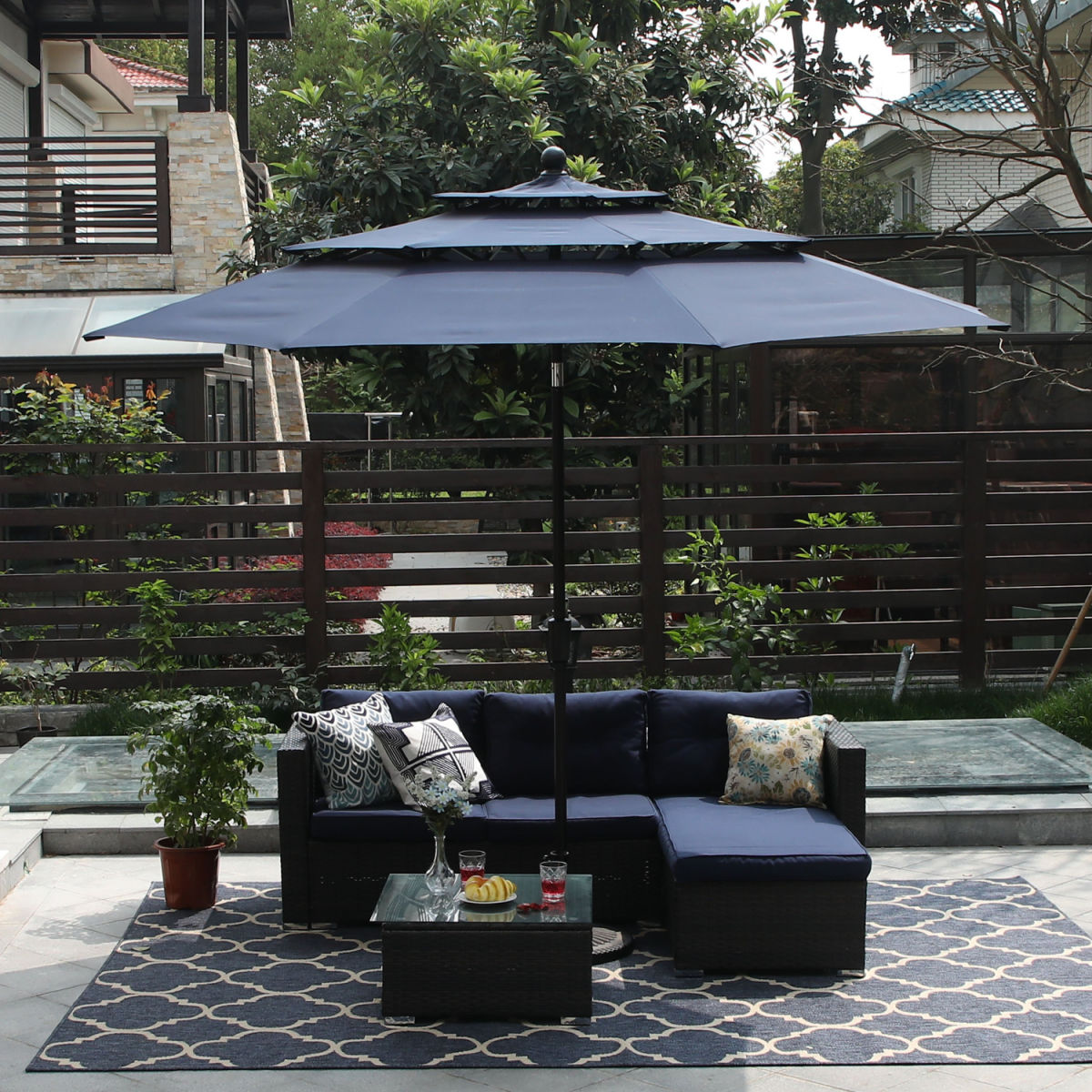 Sophia & William 3pc Outdoor Wicker Rattan Sectional Patio Conversation Set