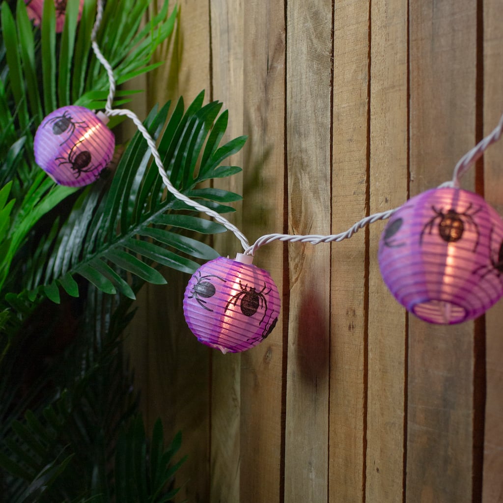 Purple & Black Spider Paper Lantern Halloween Lights