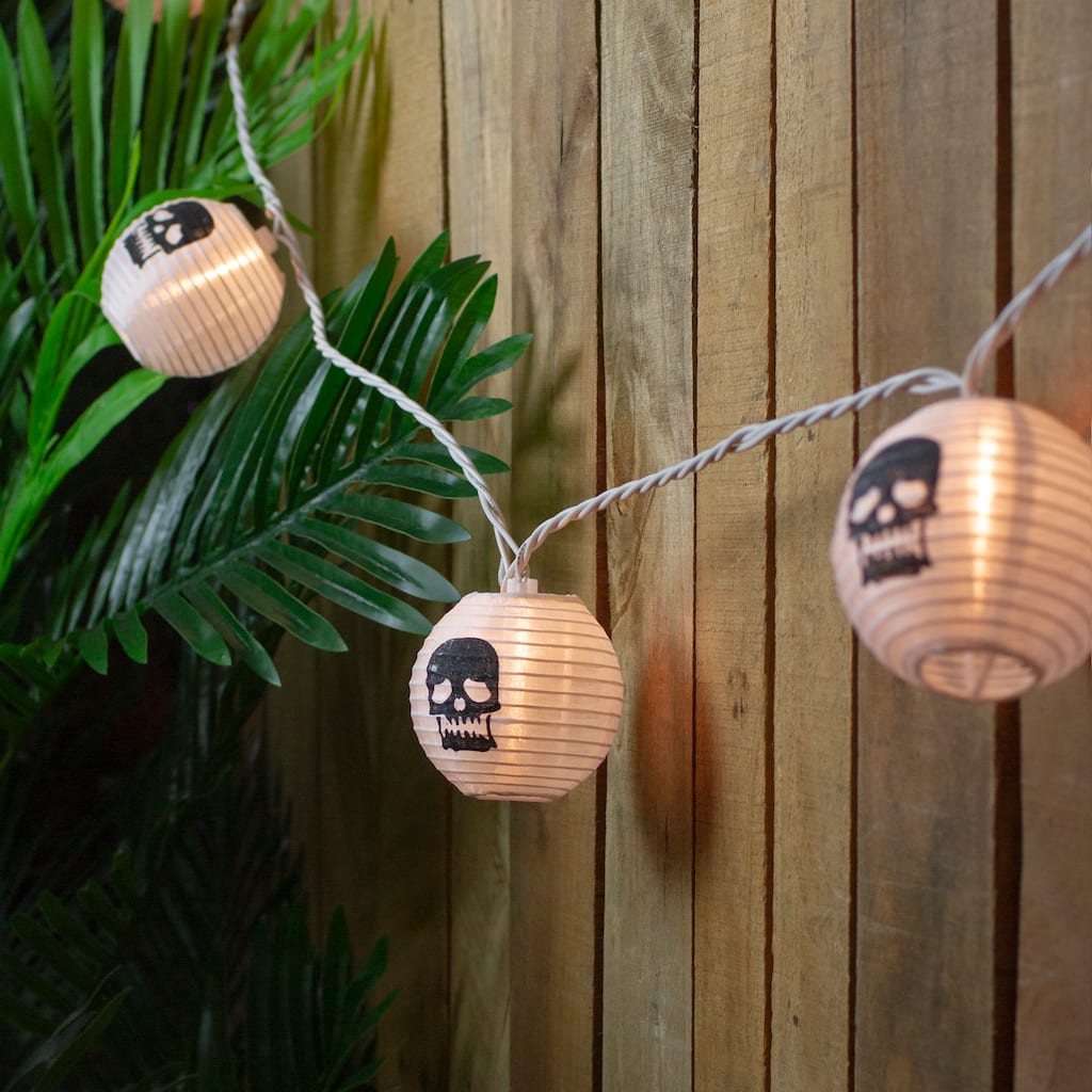 White & Black Skull Paper Lantern Halloween Lights