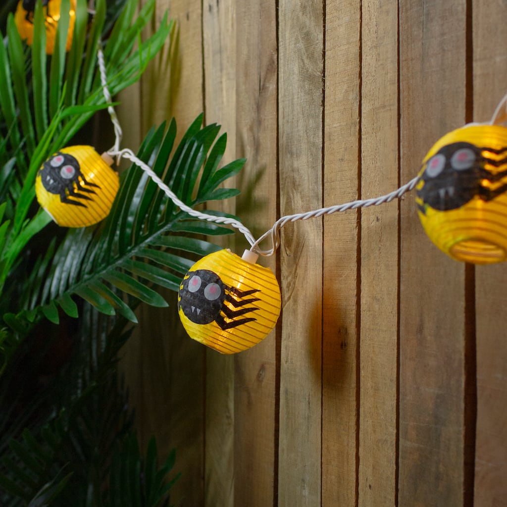 Yellow & Black Spider Paper Lantern Halloween Lights