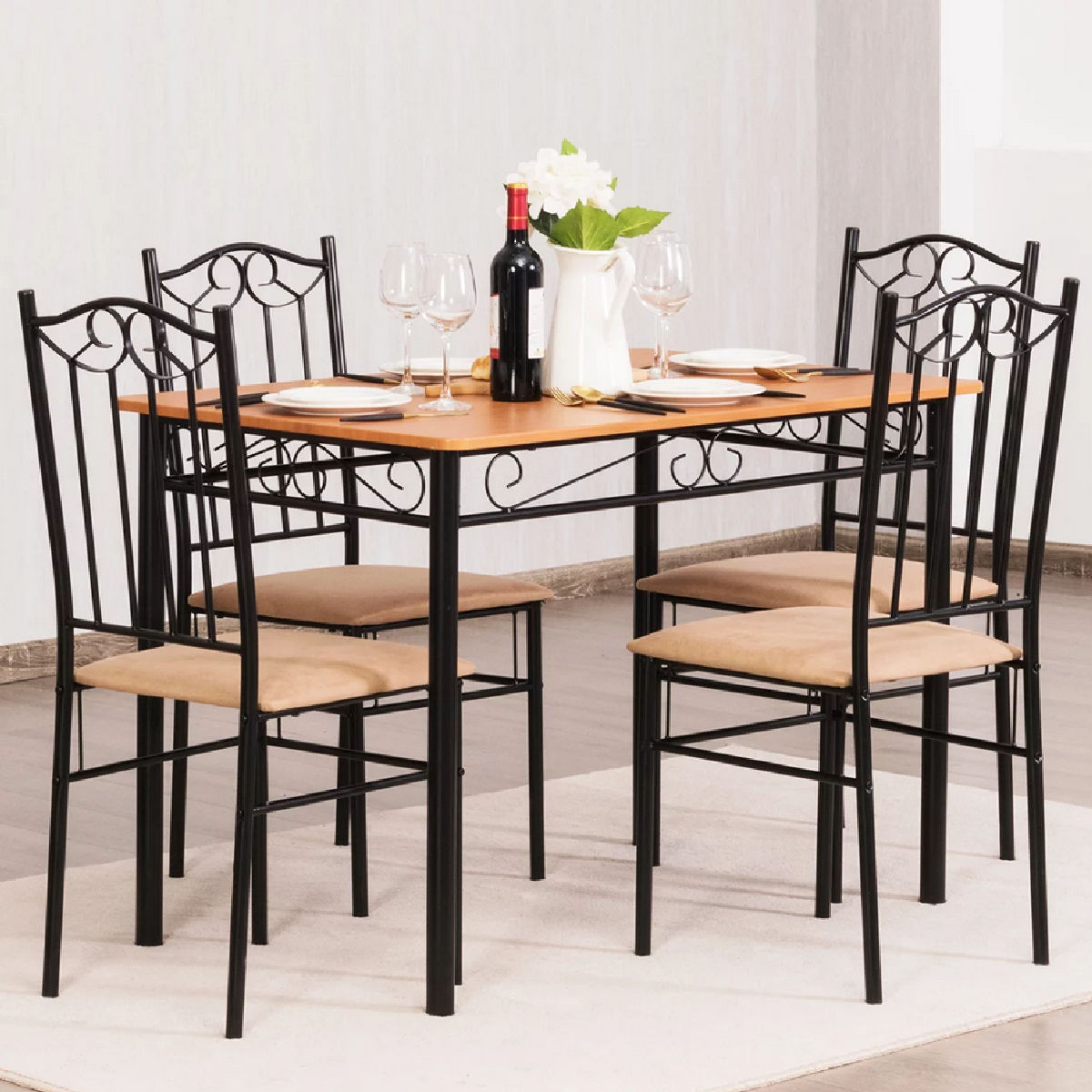 Costway 5-Piece Wood Metal Dining Table Set