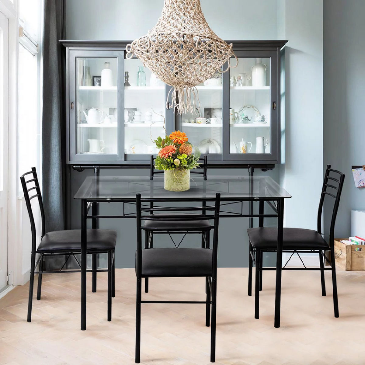 Gymax 5-Piece Glass Top Table Dining Set