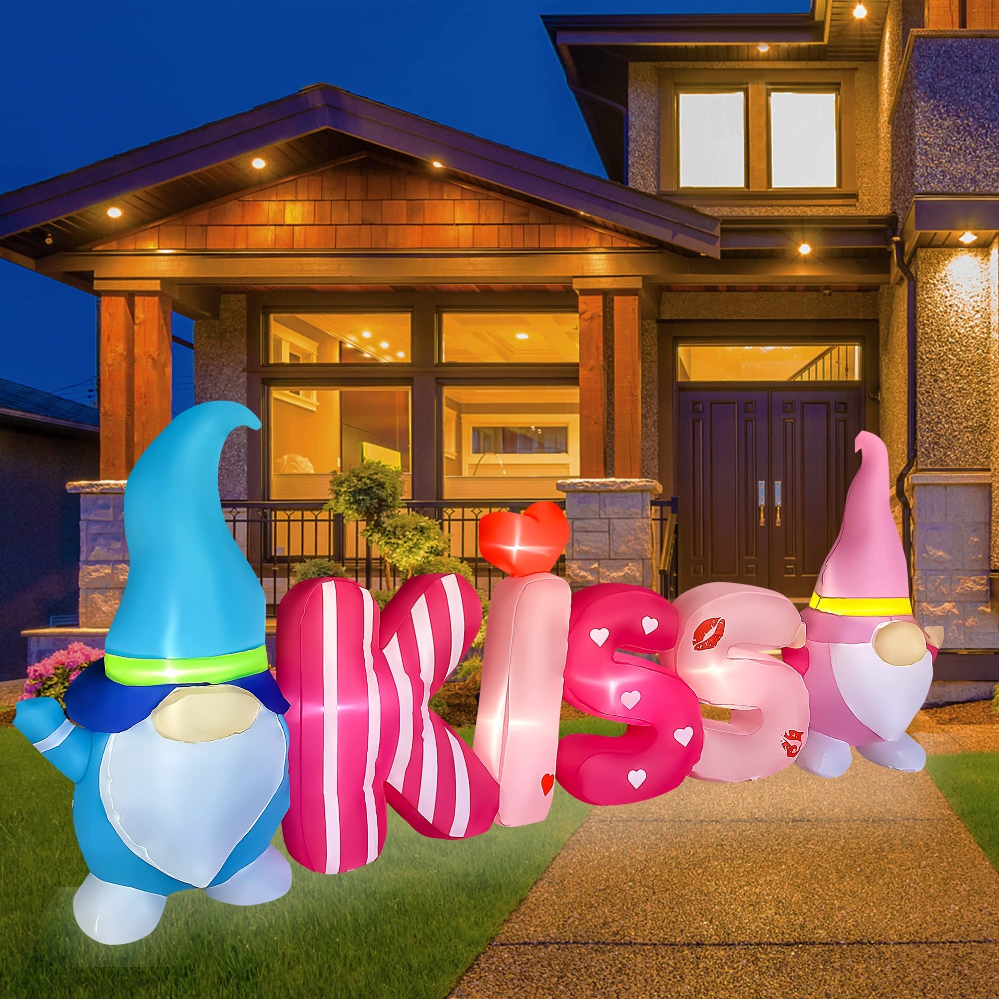 BESTPARTY 8 ft. Valentine's Day Kiss Letters with Gnomes Inflatable