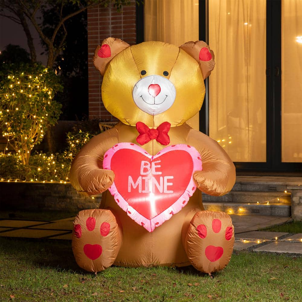 Glitzhome 65 in. Lighted Valentine's Inflatable Bear with Heart Decor