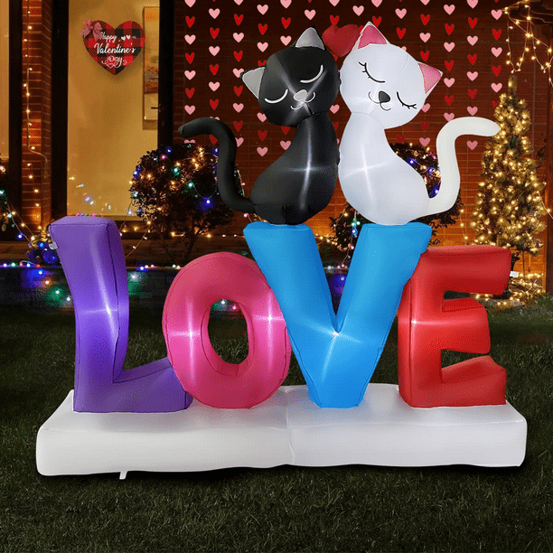 SEASONBLOW 6 ft. Valentine's Day Love Letters with Cats Inflatable Decor