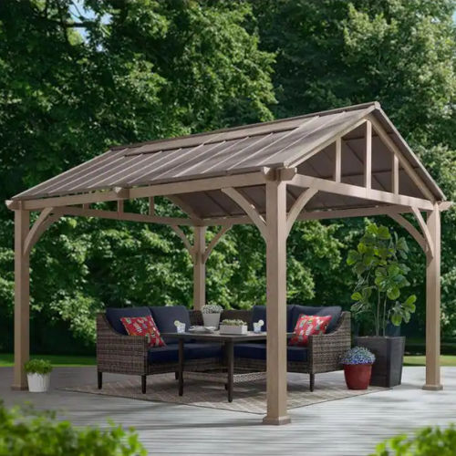 Hampton Bay Lindmoore Taupe Pitched Roof Hard Top Gazebo