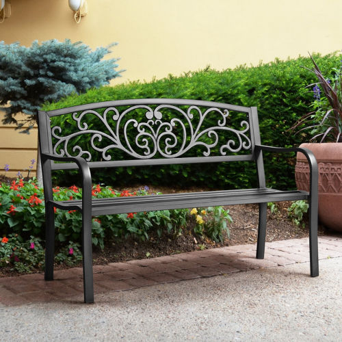 Easyfashion Outdoor Black Metal Bench
