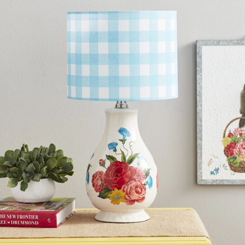 The Pioneer Woman Sweet Rose Table Lamp Blue Gingham Shade