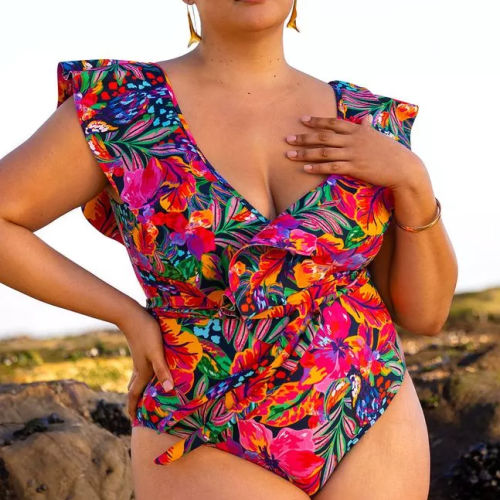 ELOQUII Ruffle Shoulder One-Piece Women’s Swimsuit