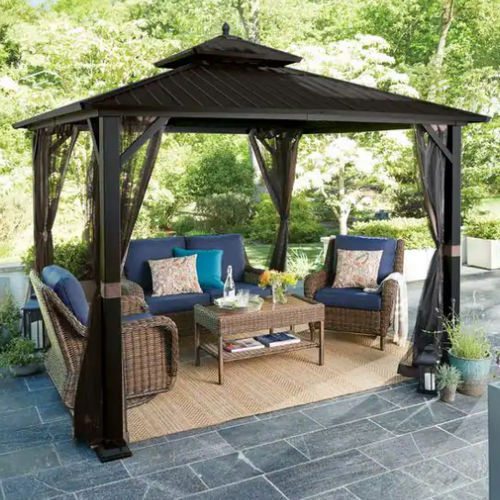 Hampton Bay 10 ft. x 10 ft. Holden Outdoor Patio Black Hard Top Galvanized Steel Gazebo