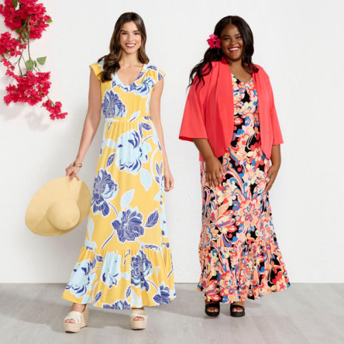 IMAN Global Chic Drapey Knit Tiered Maxi Dress